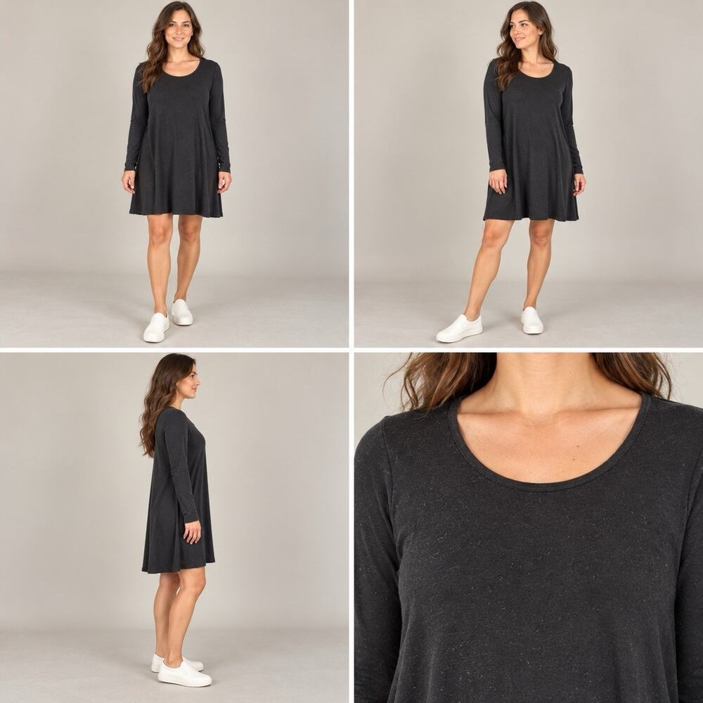 Old Navy Swing Dress Womens Large Black Long Sleeve Scoop Neck Casual Knit